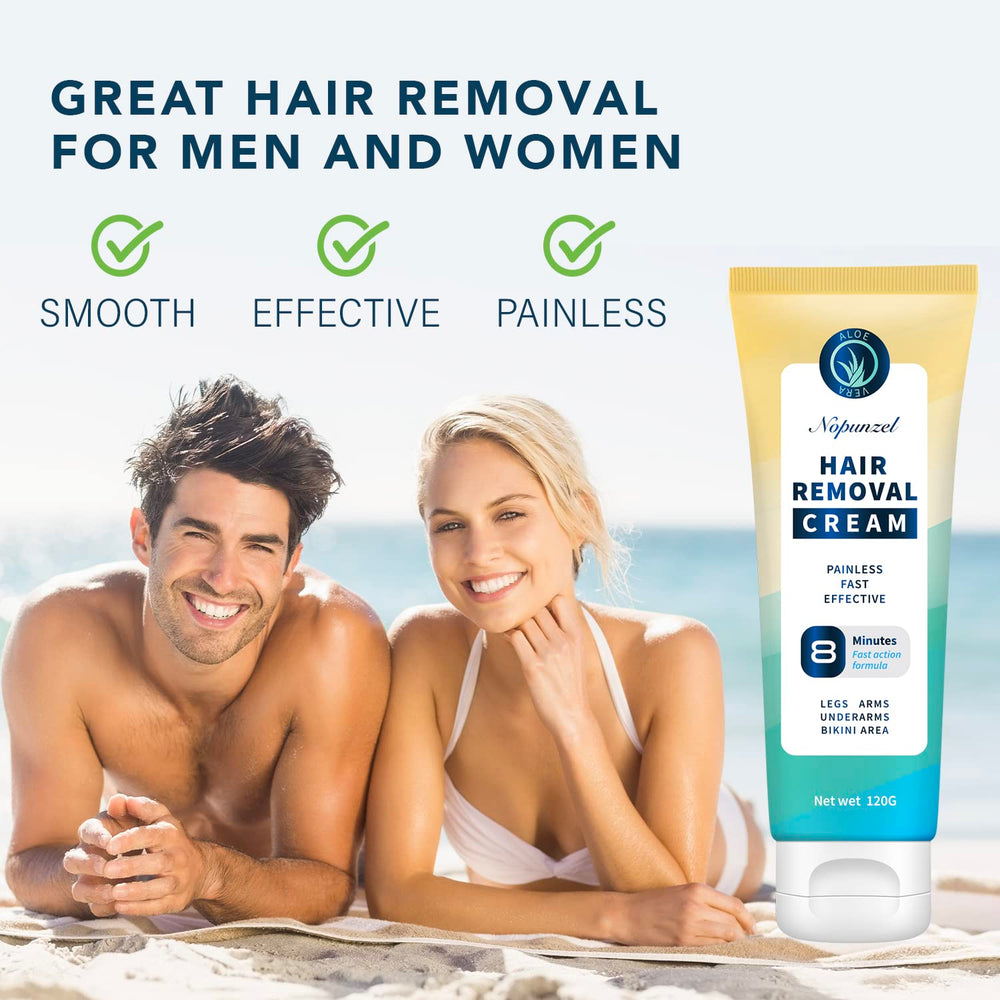 NOPUNZEL Hair Removal Cream packaging-hero showcases 120g tube design.