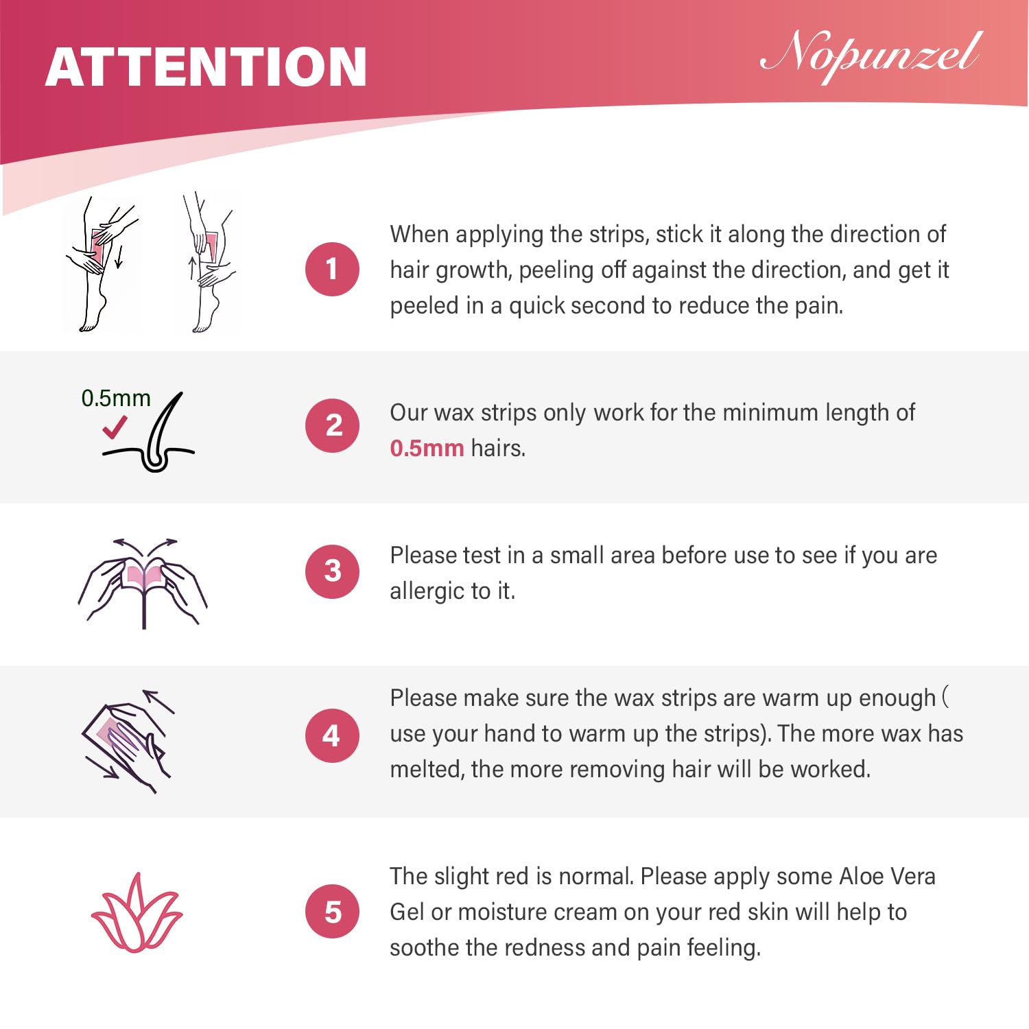 NOPUNZEL wax strips for quick 3-second application and fast hair removal