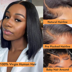 Nopxam Bob Wig 12-inch lace front closeup shows hd transparent lace blending seamlessly.