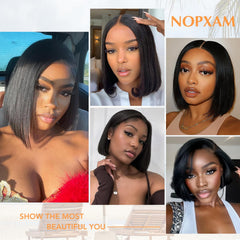 Nopxam Bob Wig 12-inch natural color cap demonstrates glueless comfort and secure fit.