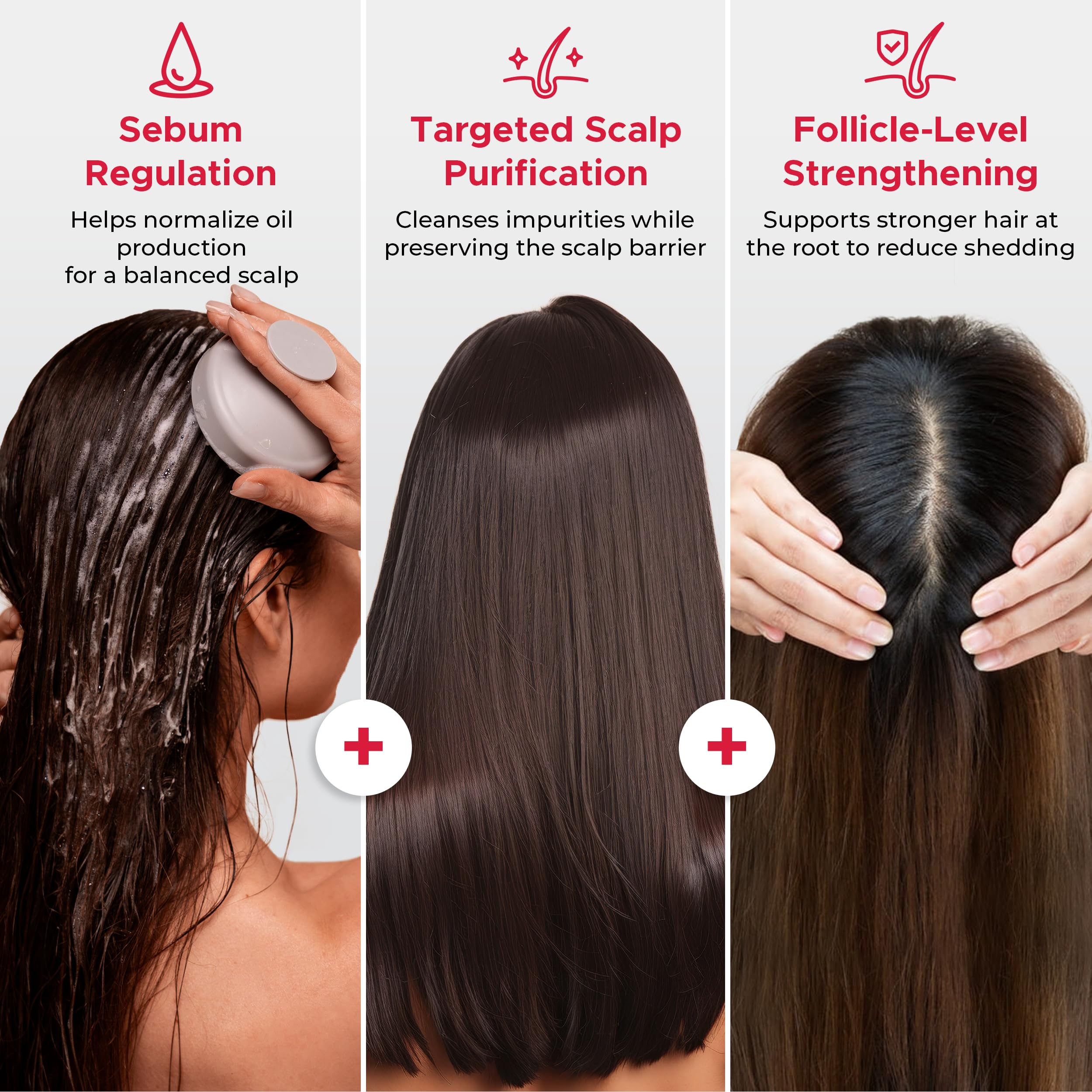 Nora Ross clarifying shampoo lather on scalp demonstrates thorough cleansing
