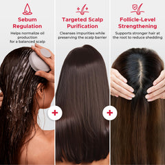 Nora Ross clarifying shampoo lather on scalp demonstrates thorough cleansing