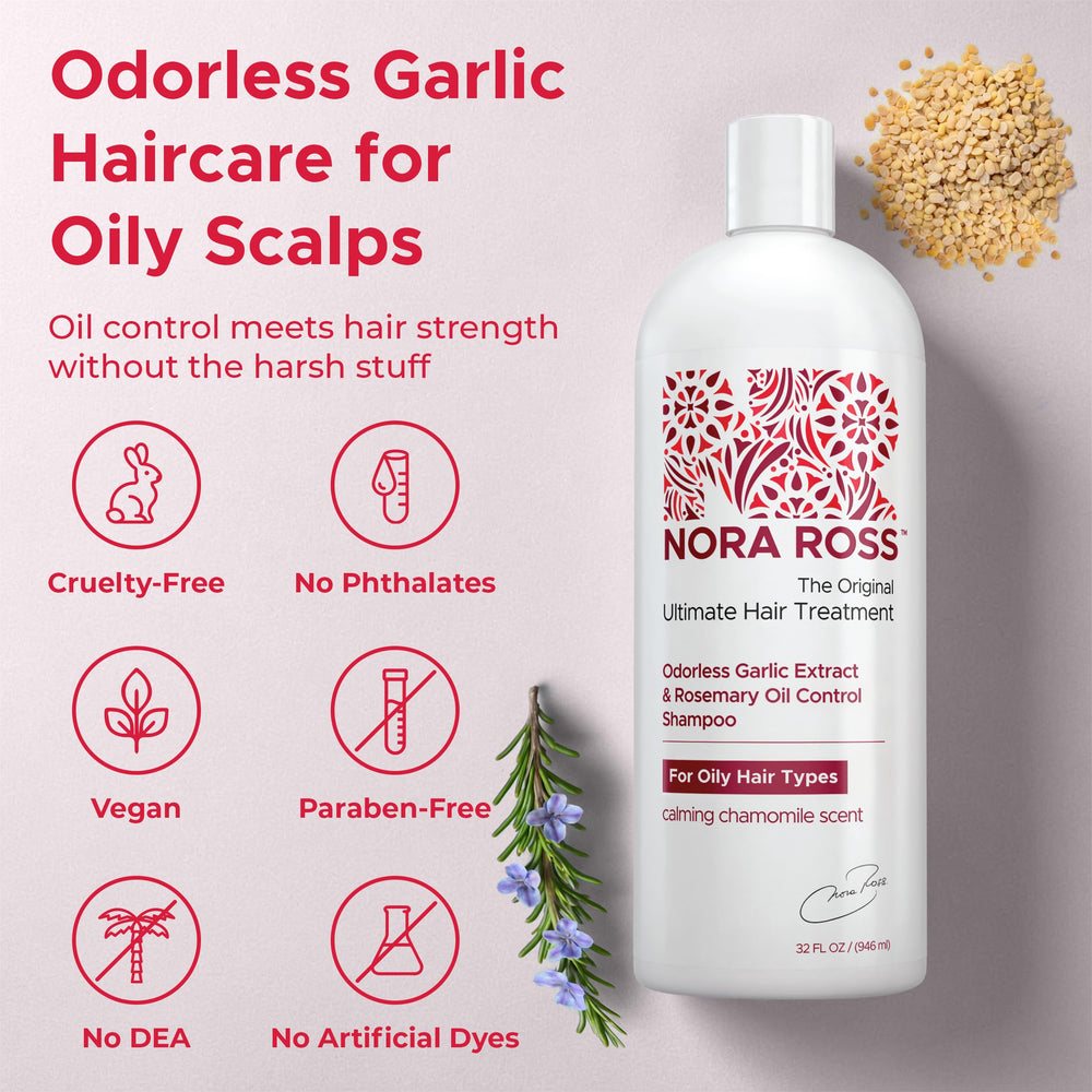 Nora Ross clarifying shampoo rosemary infusion close-up highlights cleansing action