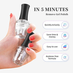 NORCICO bottle close-up shows acetone-free, nail-friendly formula