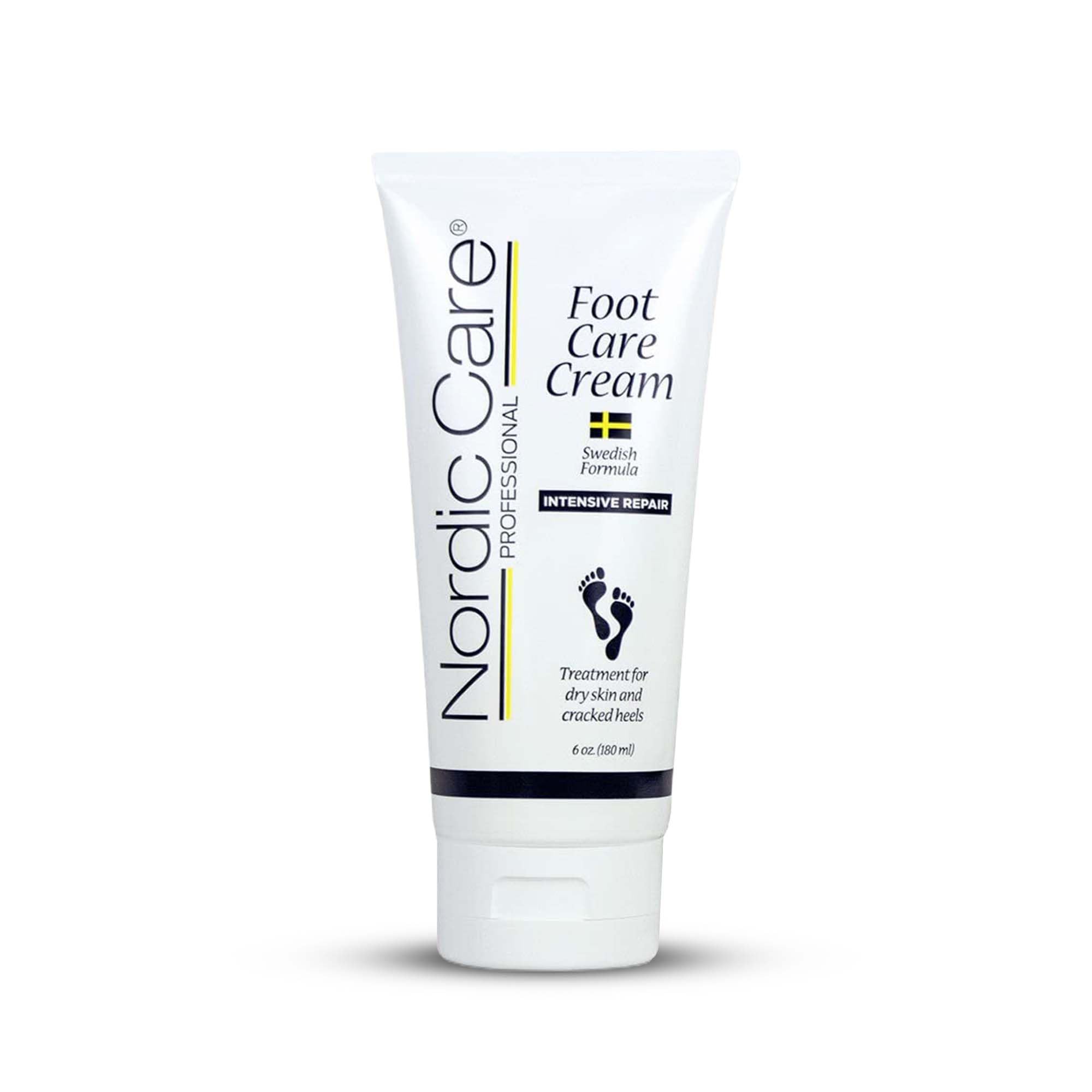 Nordic Care Foot Care Cream bottle targets cracked heels for smoother feet.