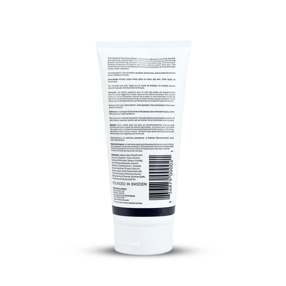 Nordic Care Foot Care Cream tub demonstrates deep hydration for dry feet.