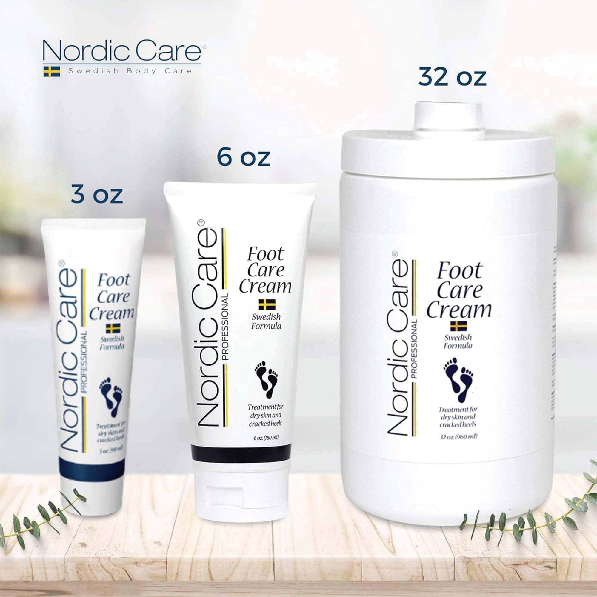 Nordic Care Foot Care Cream texture shown as non-greasy and fast-absorbing.