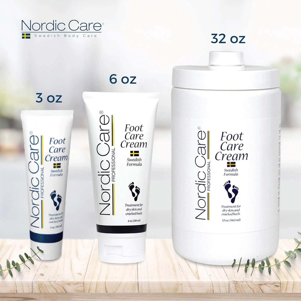 Nordic Care Foot Care Cream texture shown as non-greasy and fast-absorbing.