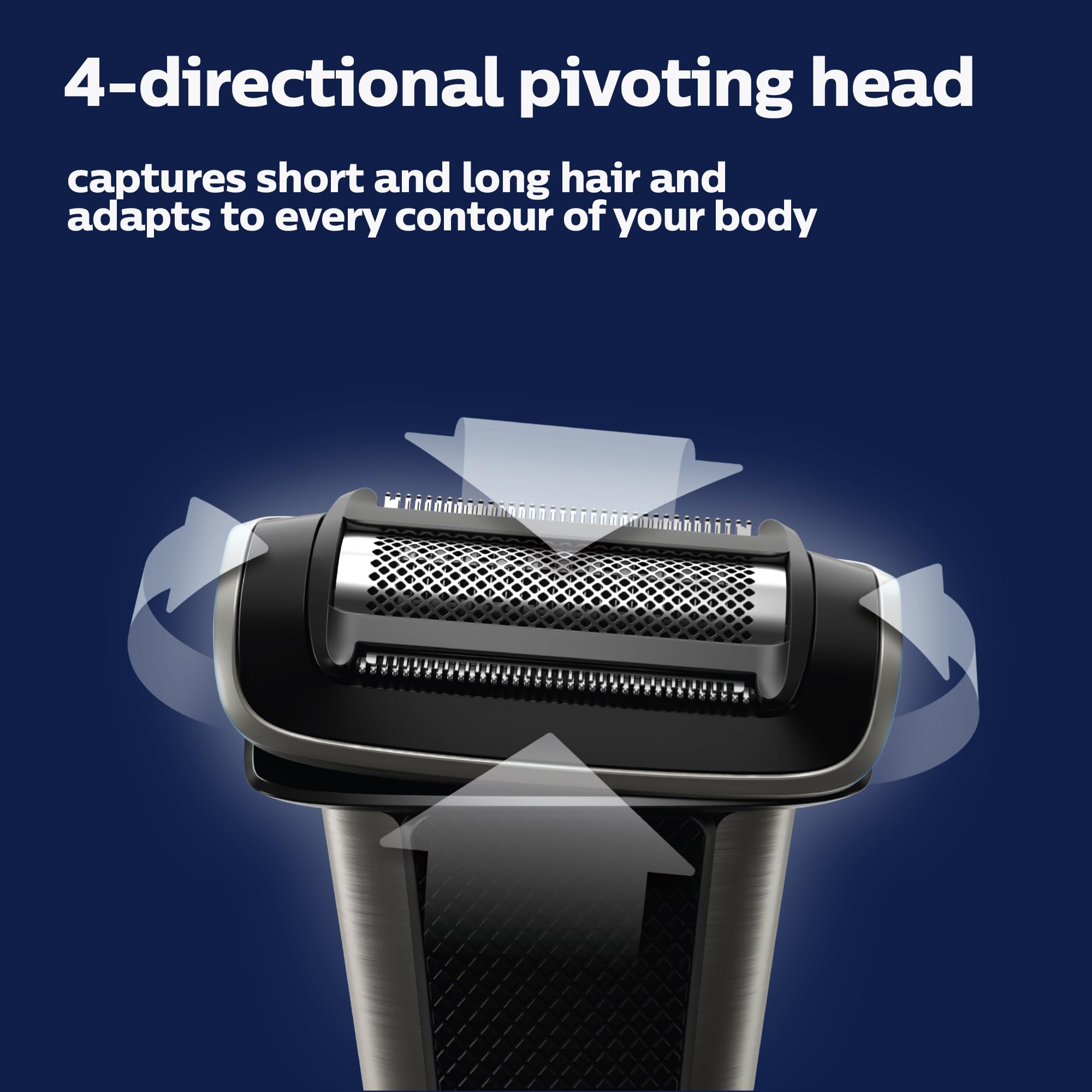 Norelco Bodygroom 7000 ergonomic rubber grip enhances control during grooming.