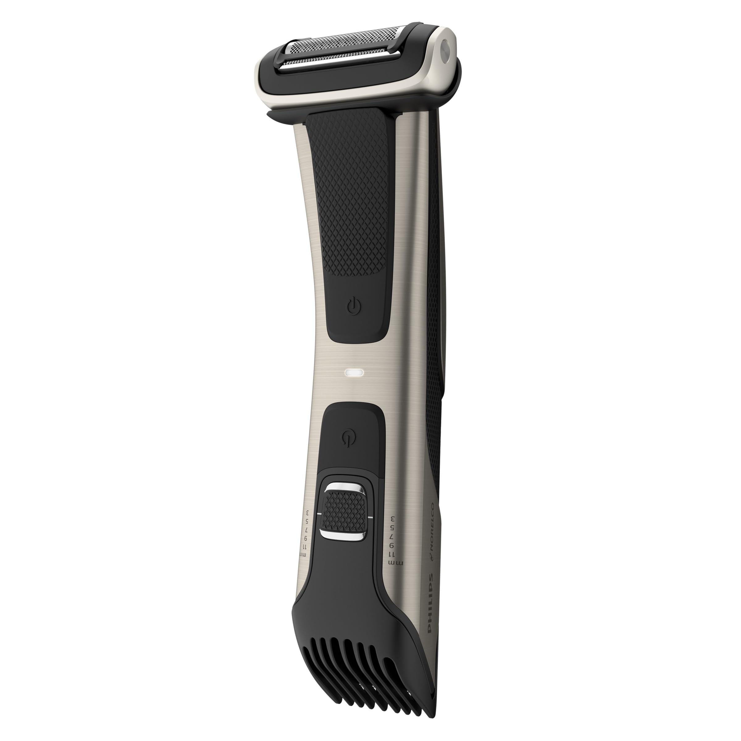 Norelco Bodygroom 7000 includes pouch and cleaning brush for upkeep.
