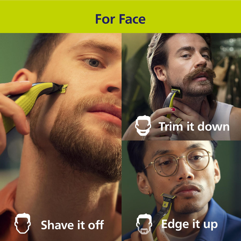 Norelco OneBlade 360 trim-edges feature demonstrates easy beard shaping and clean lines.
