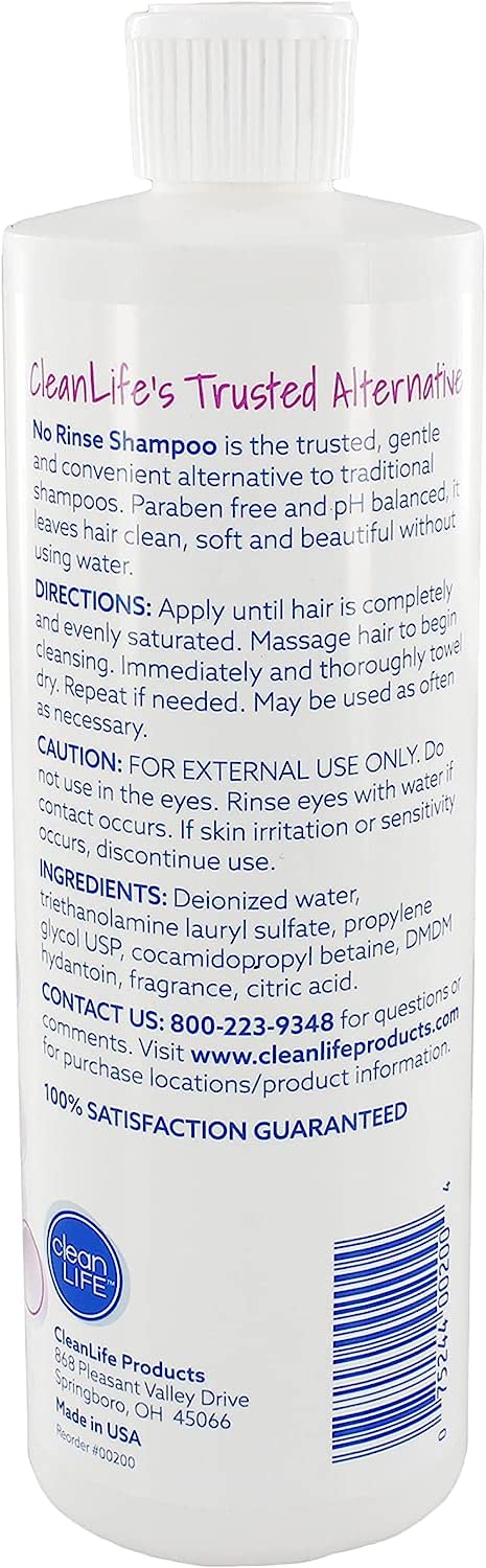 No-Rinse Shampoo application on hair enables easy rinse-free cleansing for caregivers and travel