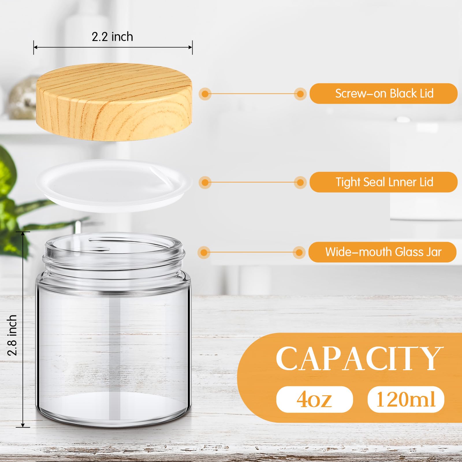 Norme glass jar with bamboo lid and inner liner for leak-free storage.