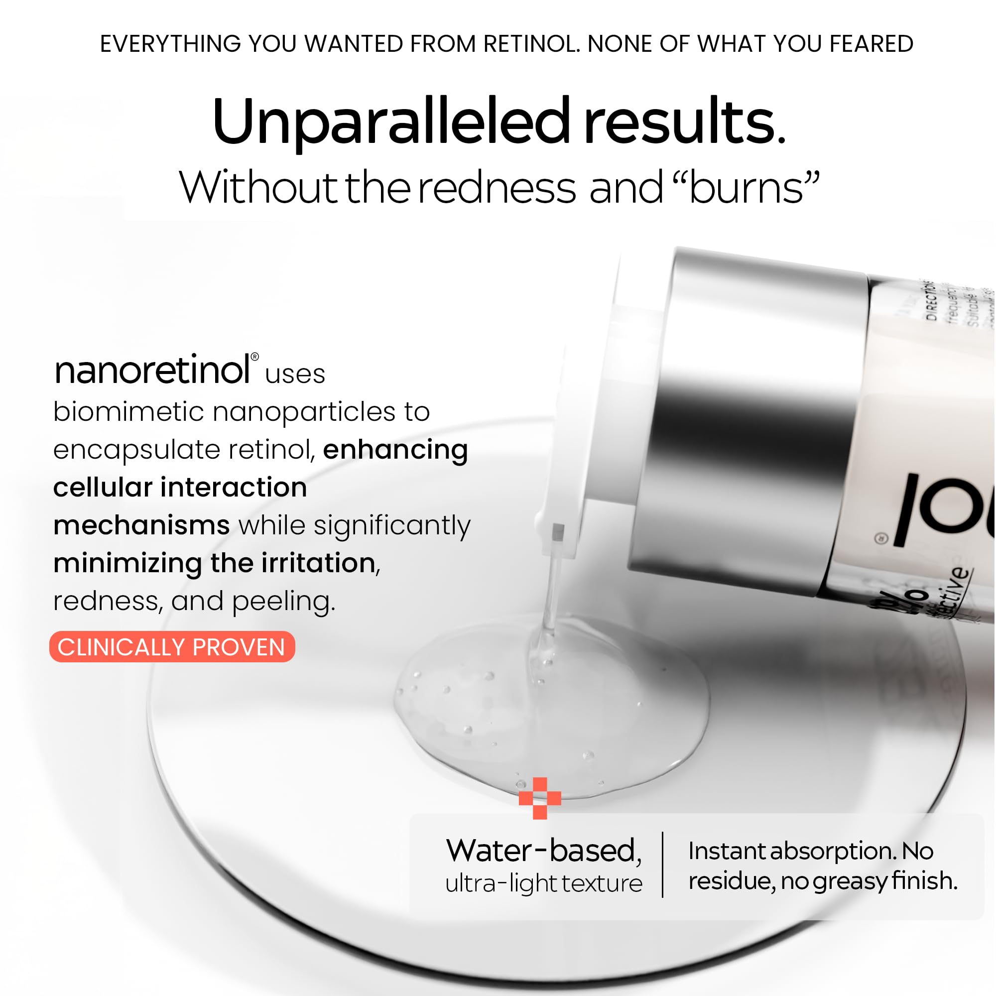 North Biomedical Nanoretinol fragrance-free vegan formula supports sensitive skin.