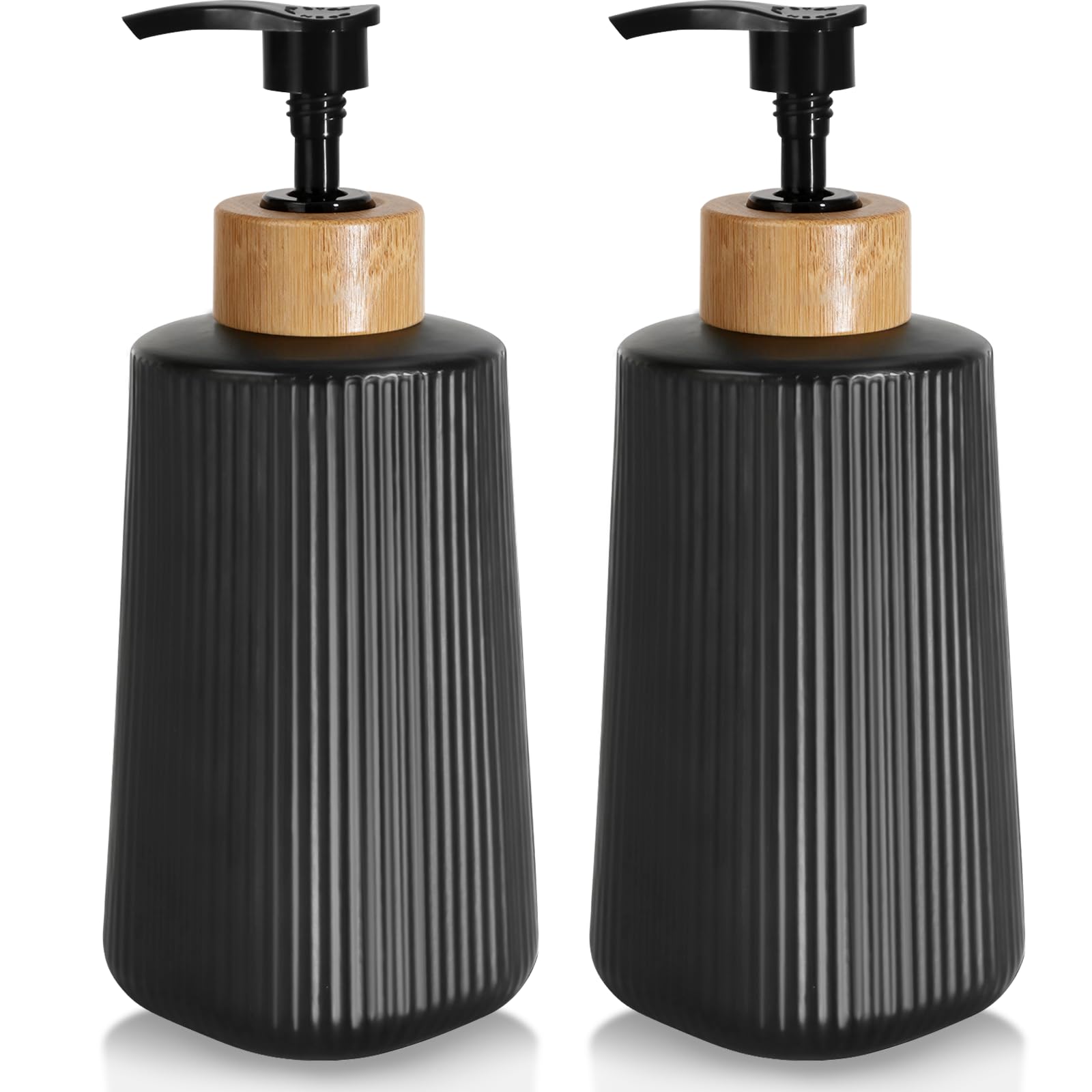 Nortsa Miira black glass dispenser pair on counter for a tidy bathroom aesthetic