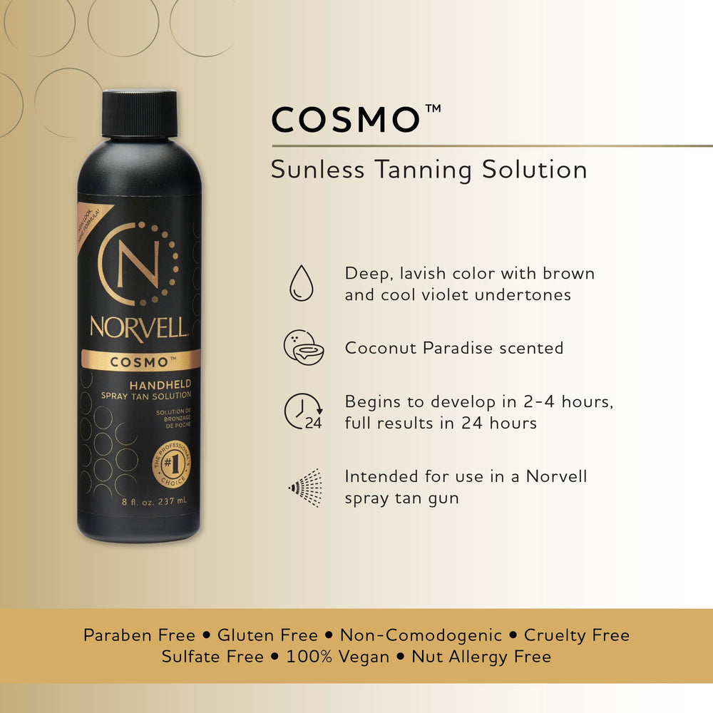 Norvell Cosmo label closeup highlighting premium self-tanner branding