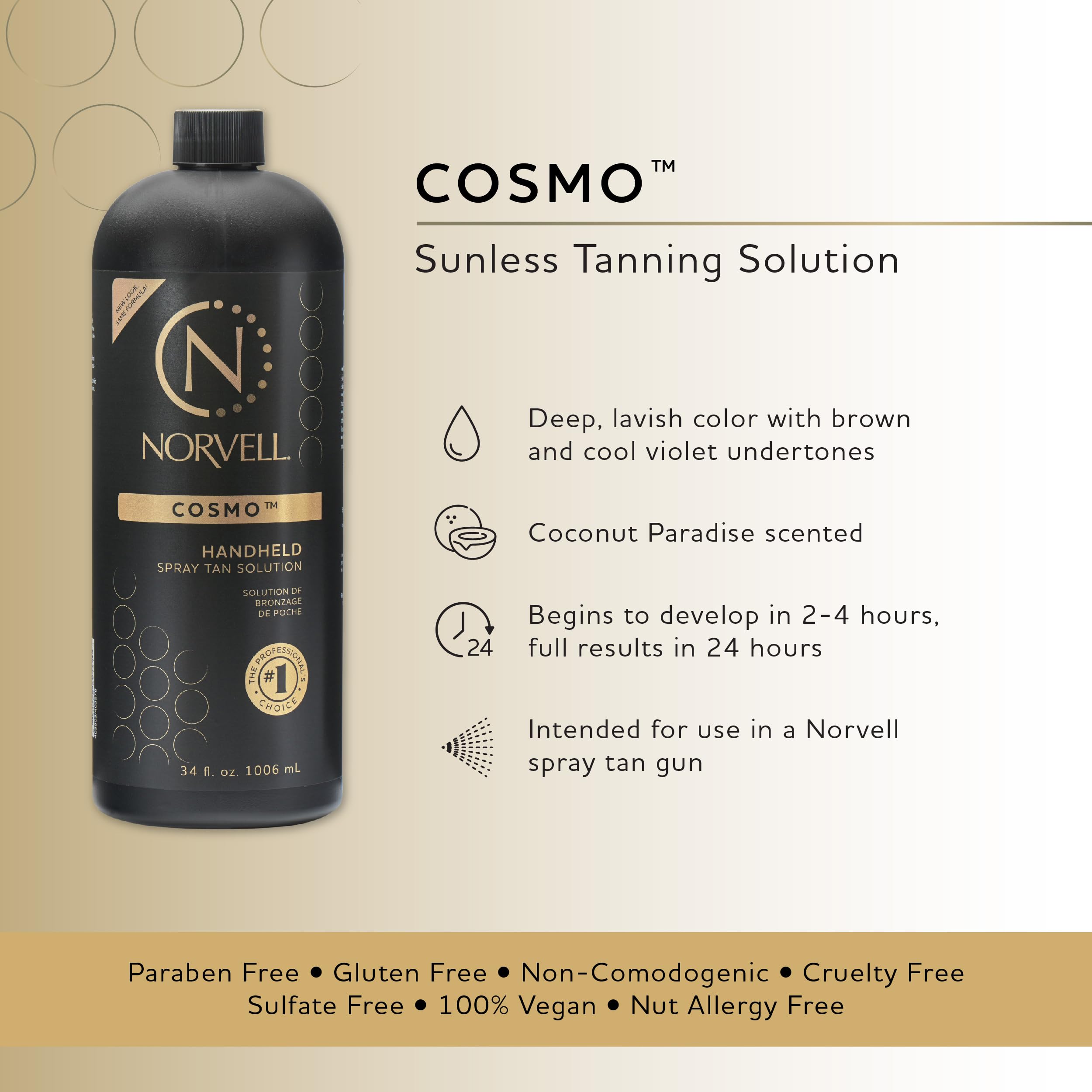 Norvell Cosmo spray-tan gun for even, controlled application.
