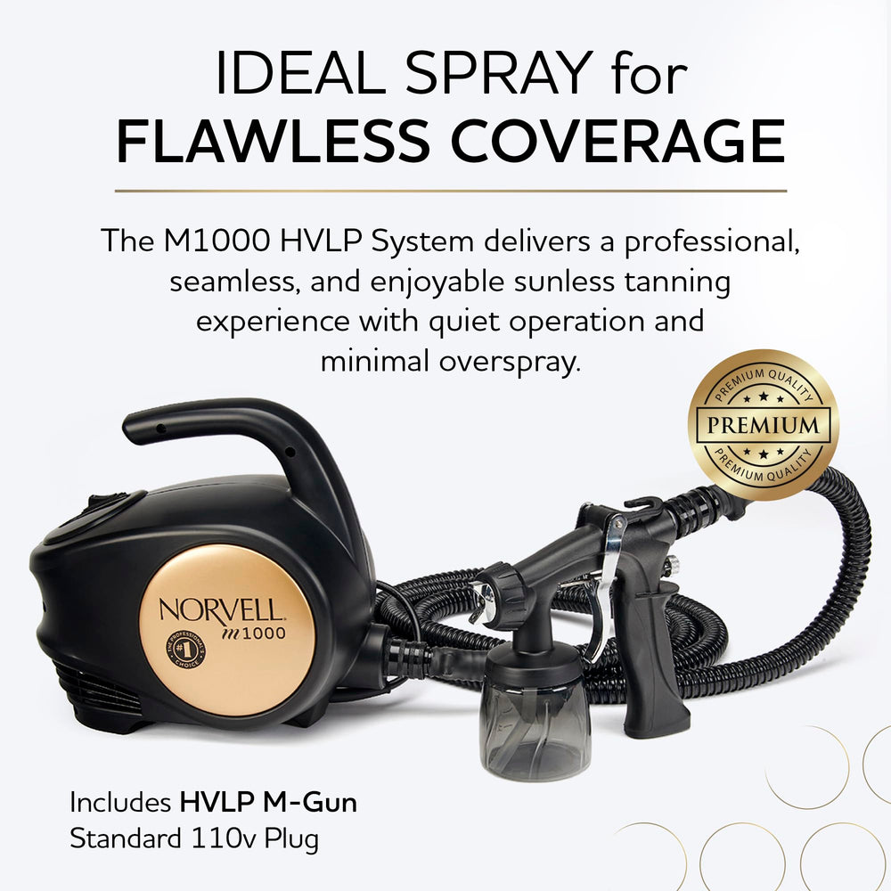 Norvell M1000 system with hose connection demonstrates portable, reliable tanning setup.