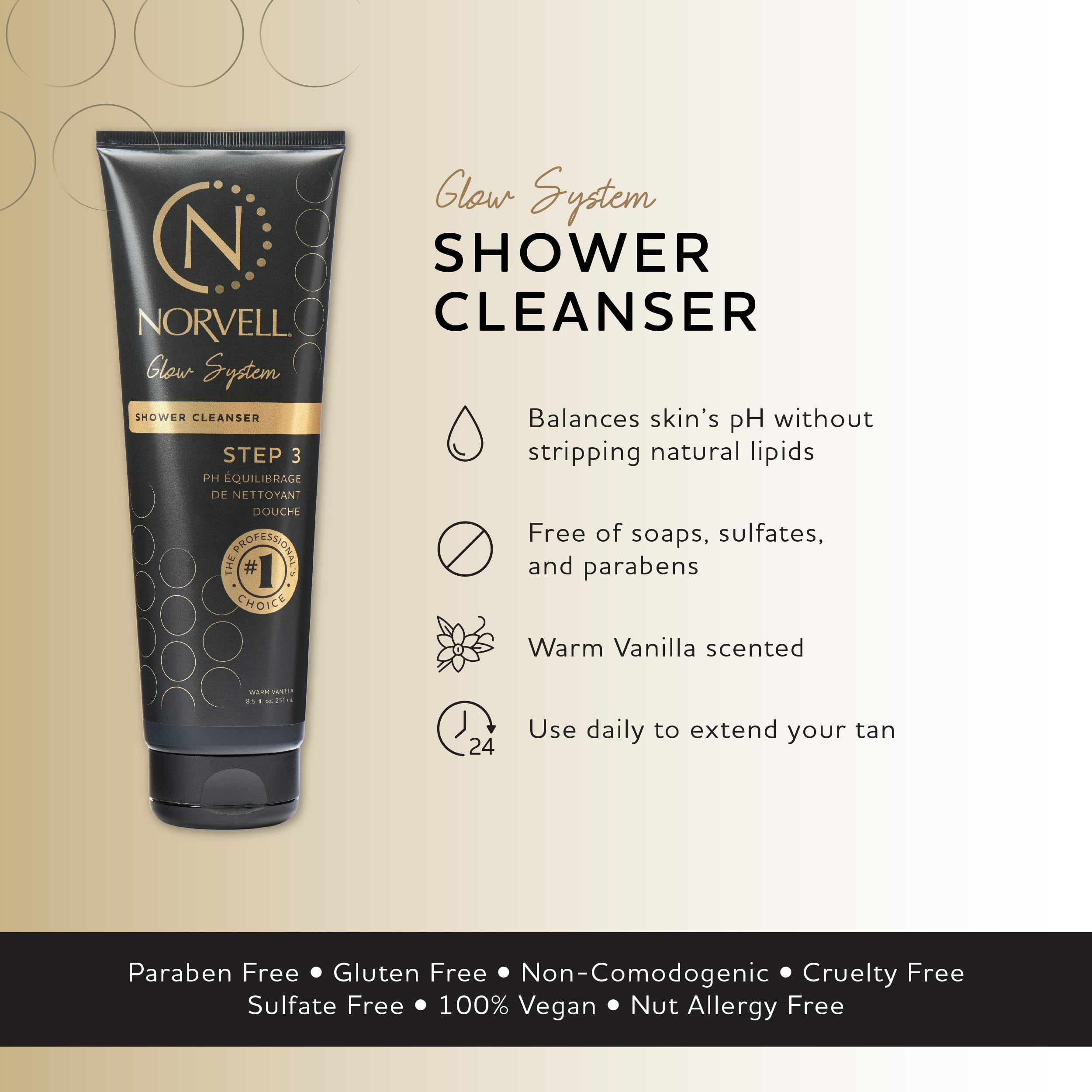 Norvell post self-tanner cleanser pump for easy application and hydration preservation.