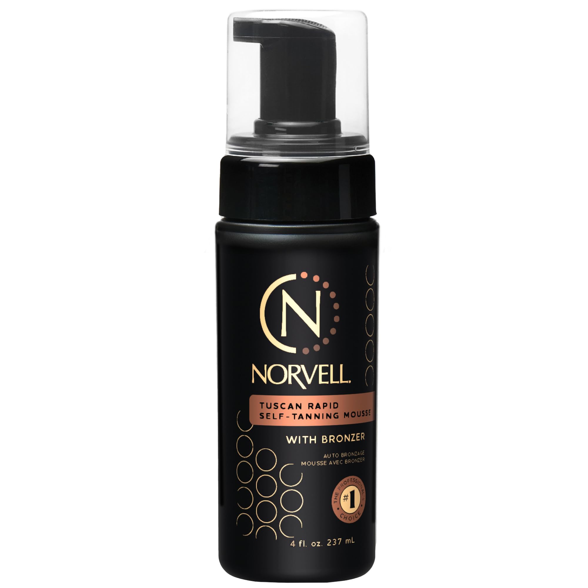 Norvell Tuscan Rapid Self-Tanning Mousse bottle ready for at-home, streak-free tanning.