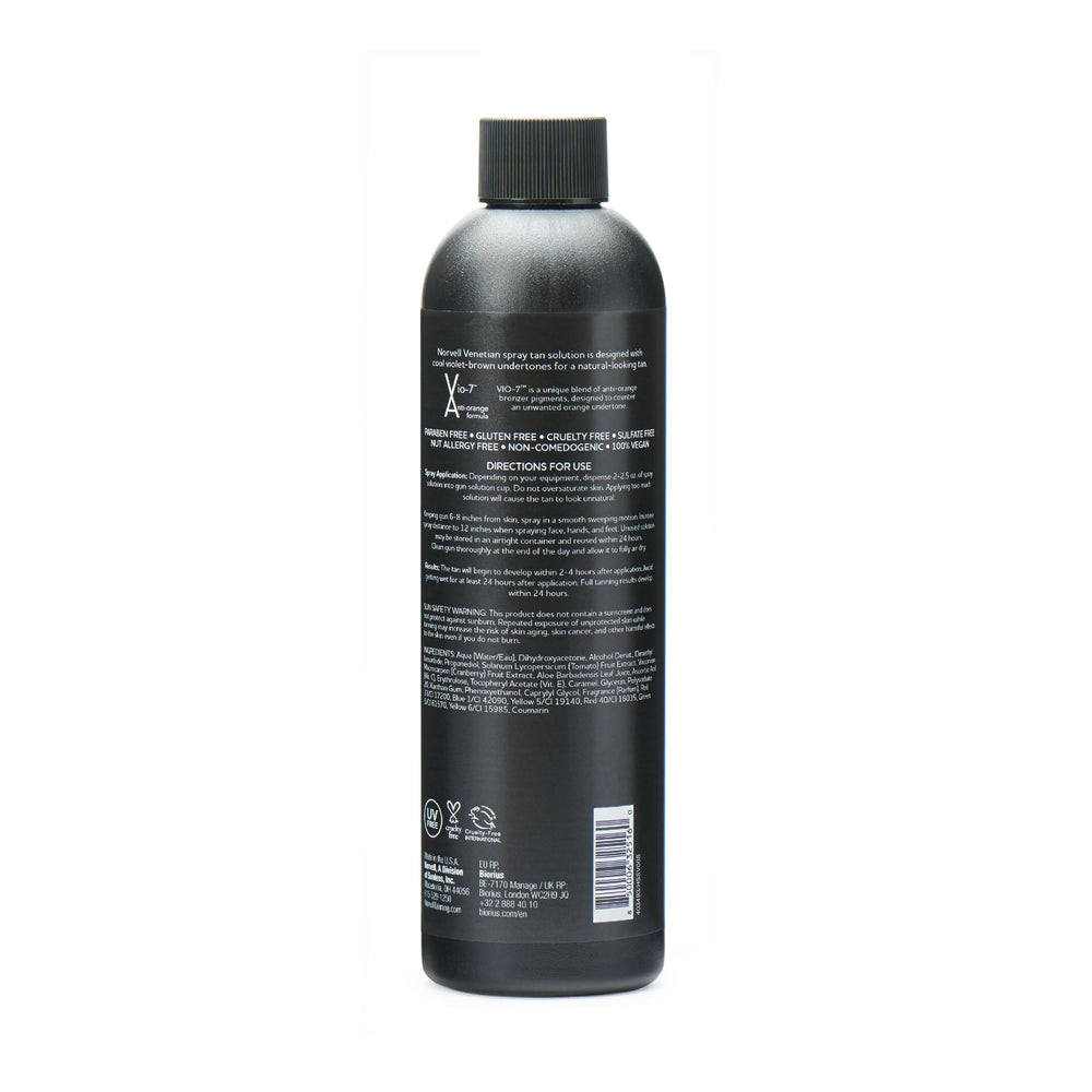 Norvell Venetian bottle ready-for-spray-tan supports professional studios with reliable color outcomes.