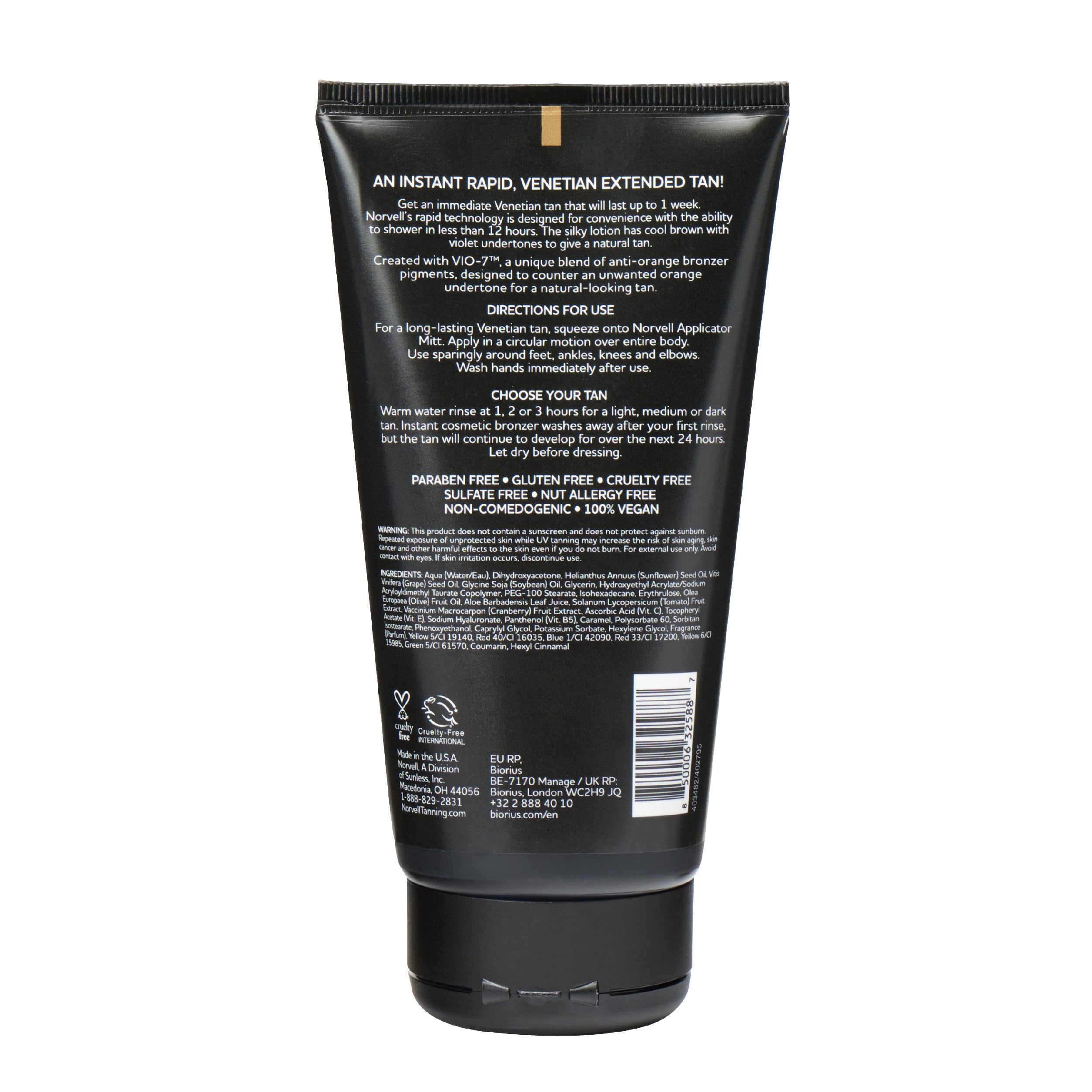 Norvell Venetian Rapid Self Tanner odor-control technology icon signals nearly odorless application.