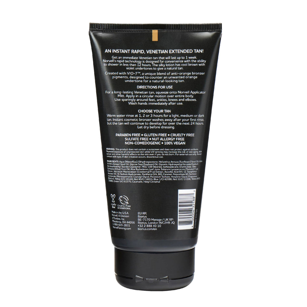 Norvell Venetian Rapid Self Tanner odor-control technology icon signals nearly odorless application.