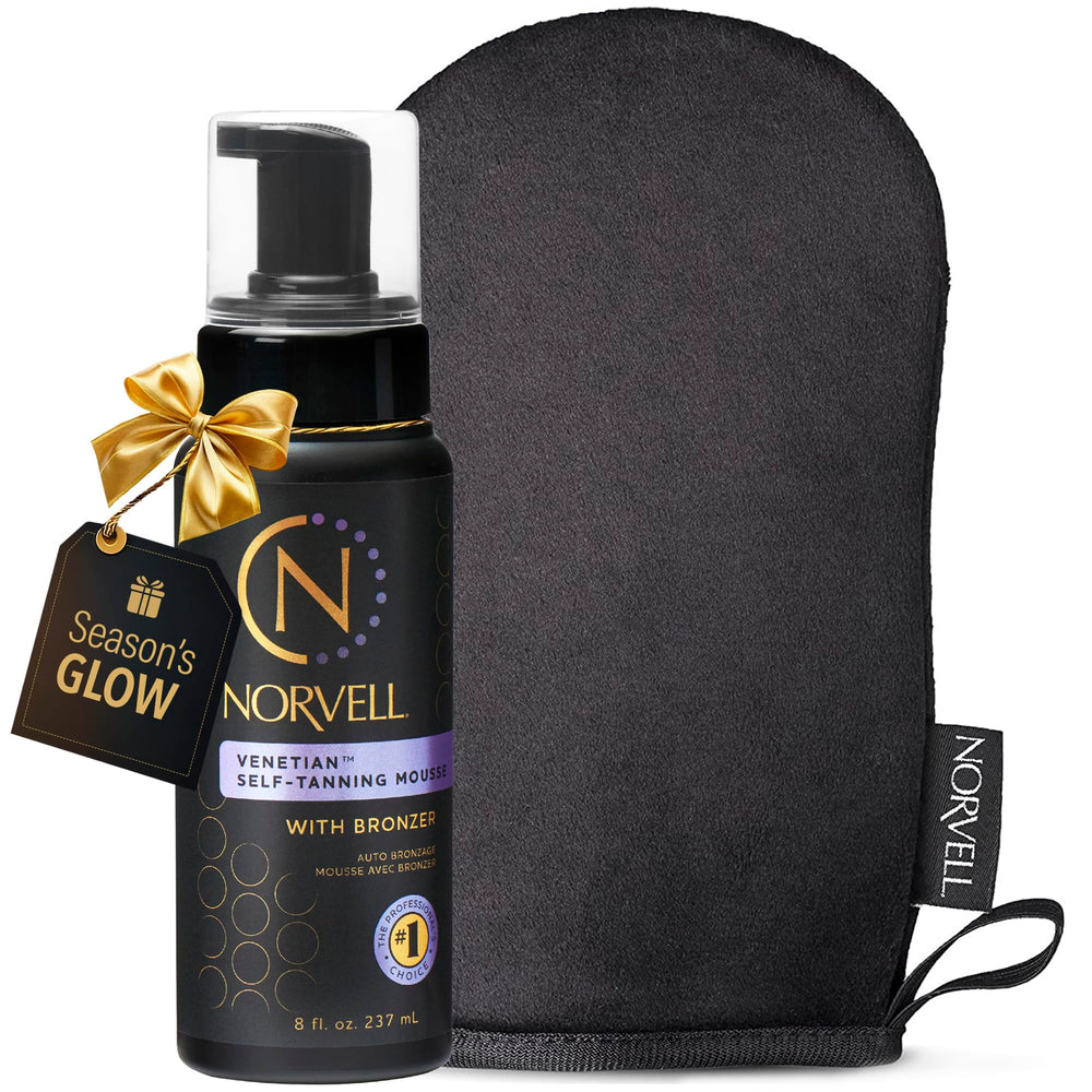 Norvell Venetian self tanning packaging shows premium kit for at home tanning