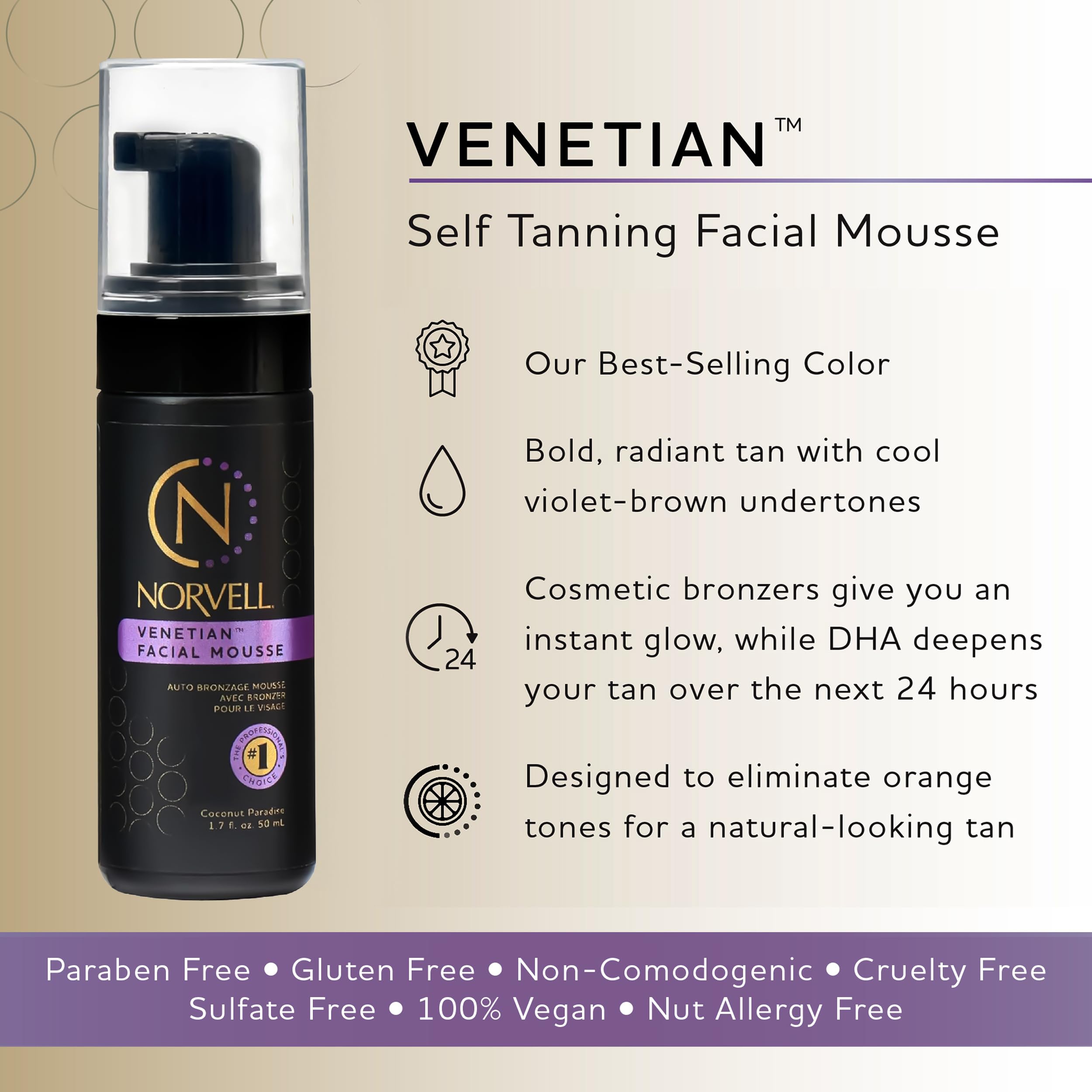 Norvell Venetian sunless mousse application close-up demonstrates smooth, even coverage.