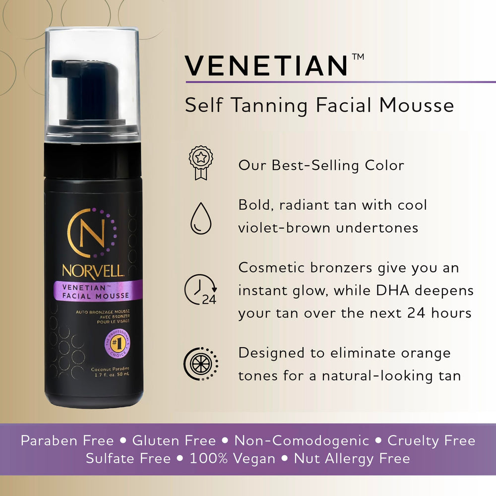 Norvell Venetian sunless mousse application close-up demonstrates smooth, even coverage.