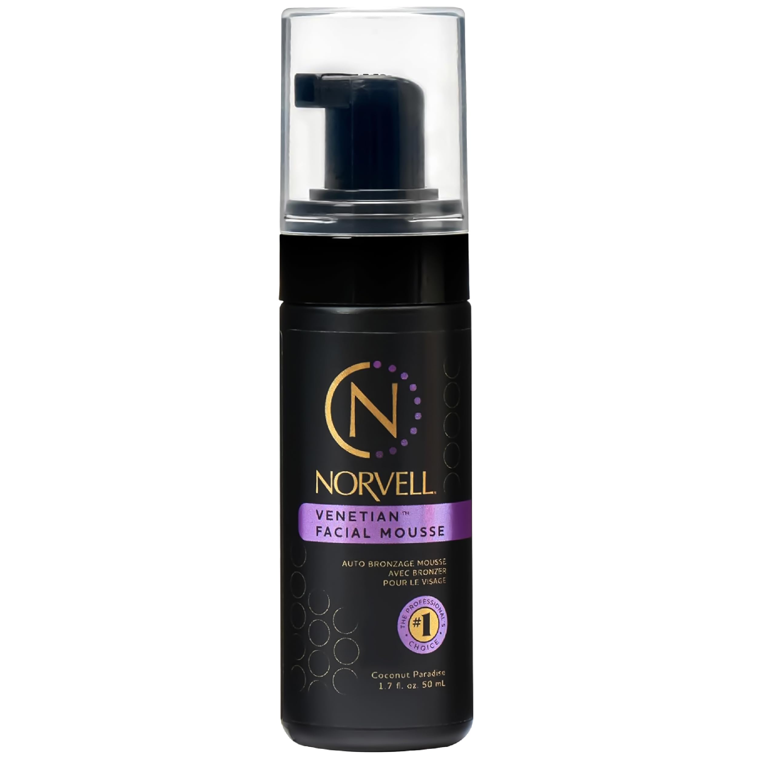 Norvell Venetian self-tanner mousse bottle packaging highlights premium branding for at-home tanning.