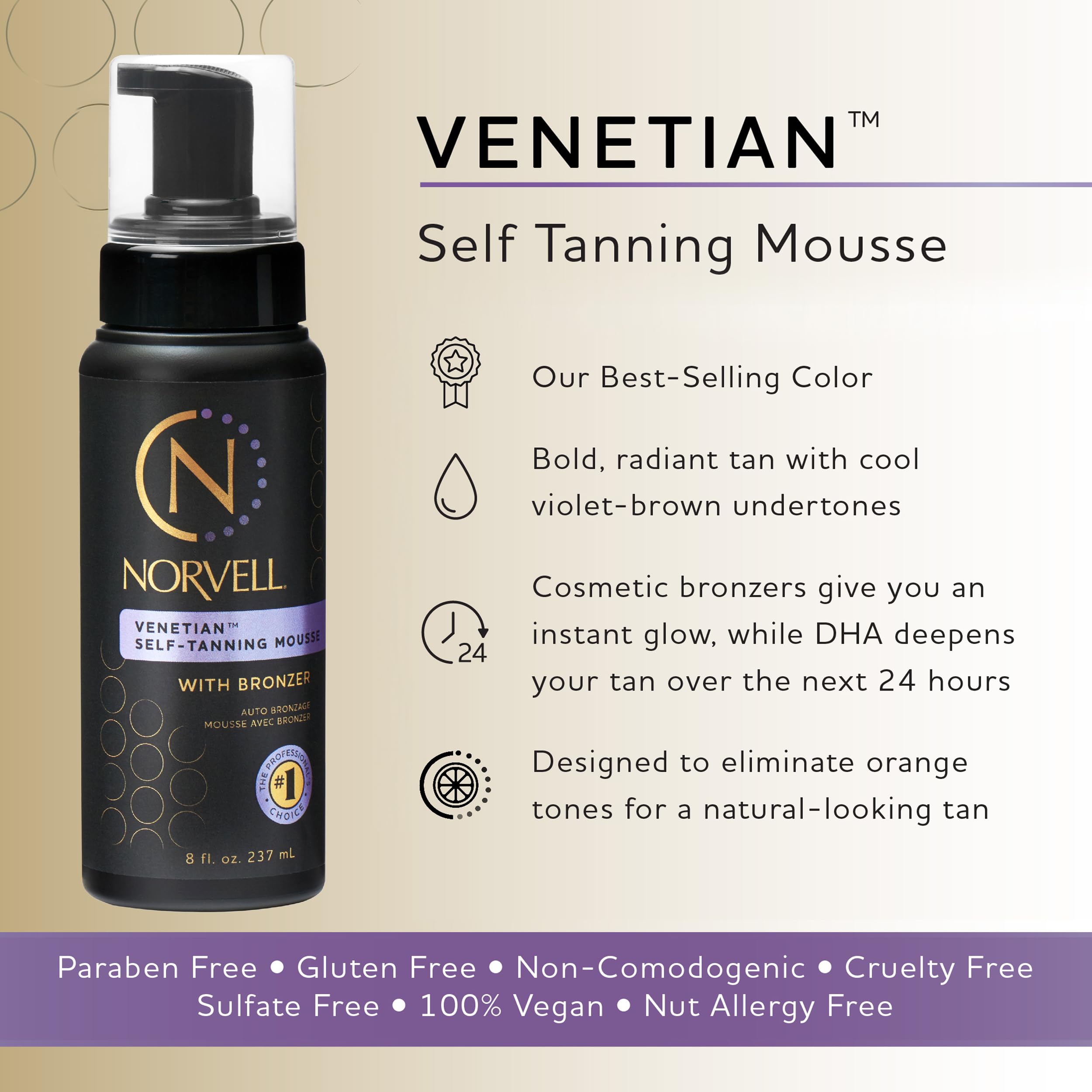 Norvell Venetian Sunless Mousse foam texture close-up for smooth application