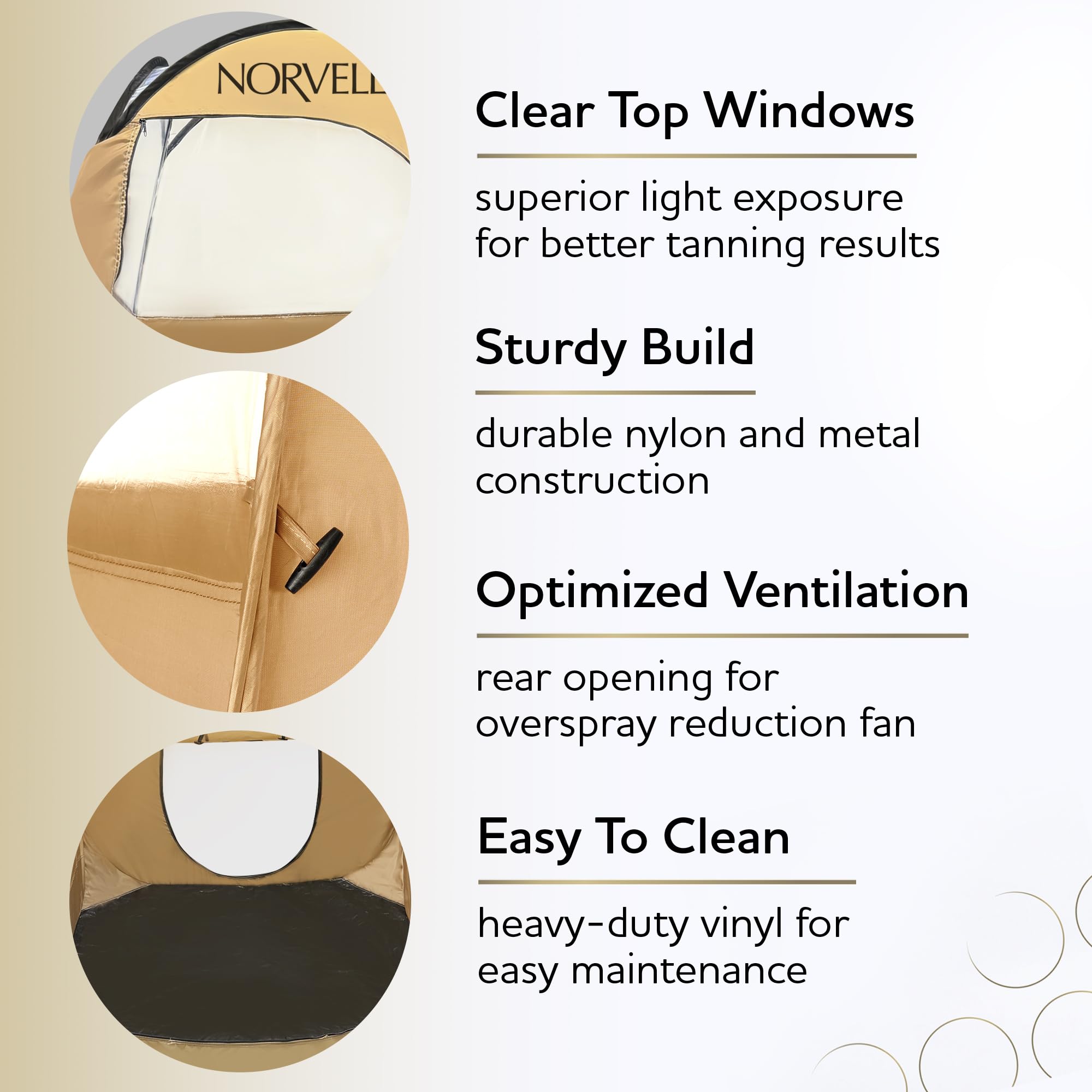 Norvell XL tent clear roof windows improve visibility during application.