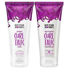Not Your Mother's Curl Talk gel bottle applying to curls for frizz control and definition