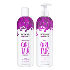 Not Your Mother's Curl Talk shampoo bottle close-up, gentle cleansing for curly hair.