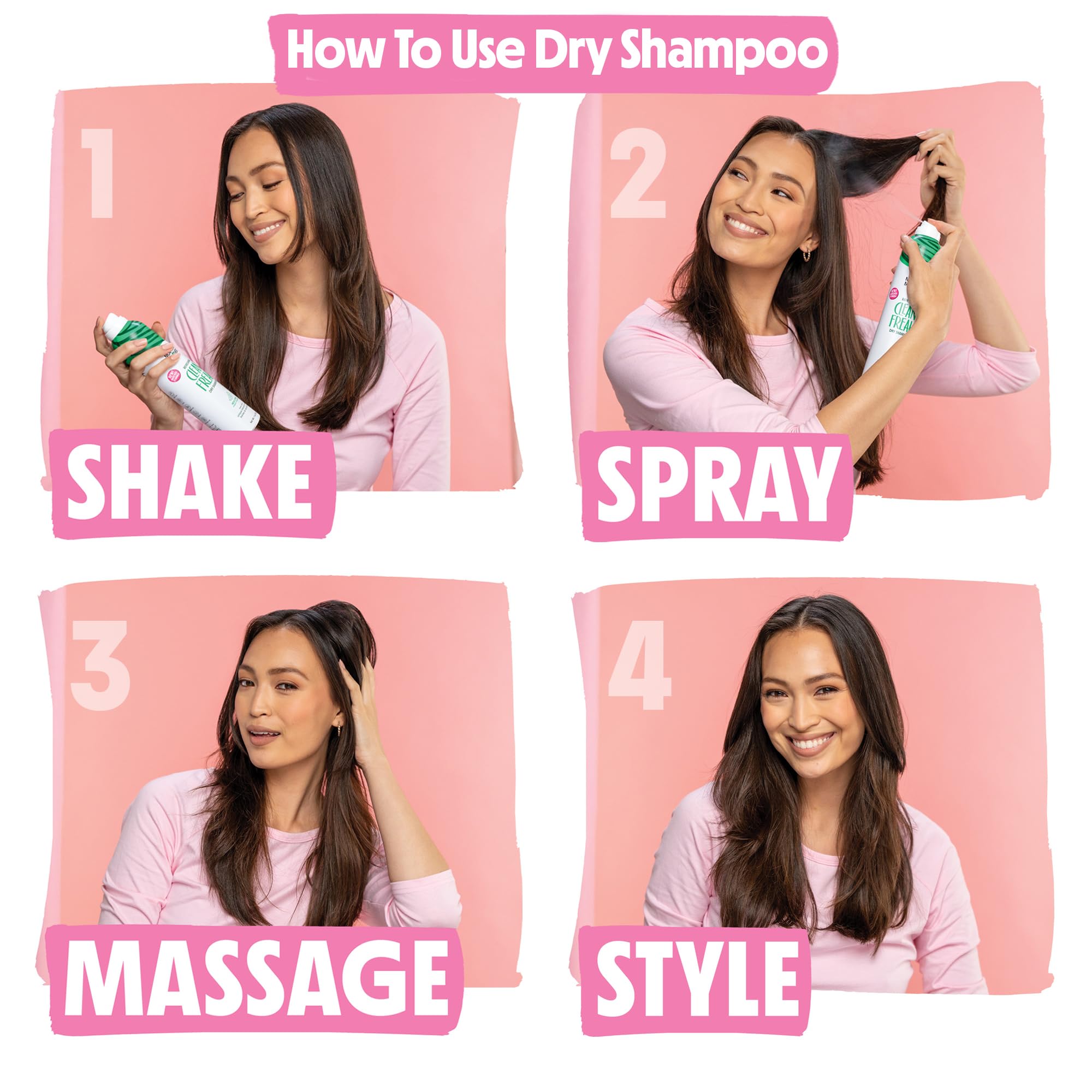 Not Your Mother's Dry Shampoo no-residue spray keeps hair clean without white powder.