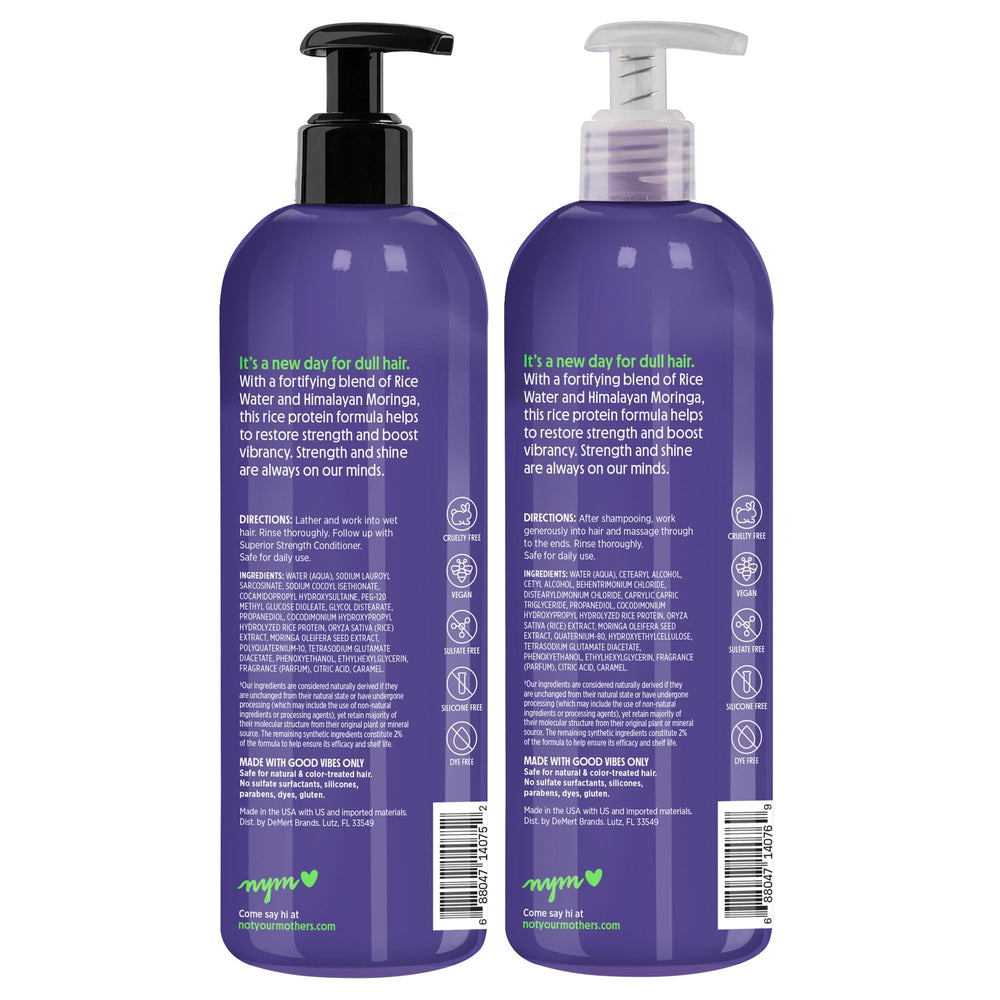 Not Your Mother's Naturals detangling action demonstrated on comb gliding through towel-dried hair.