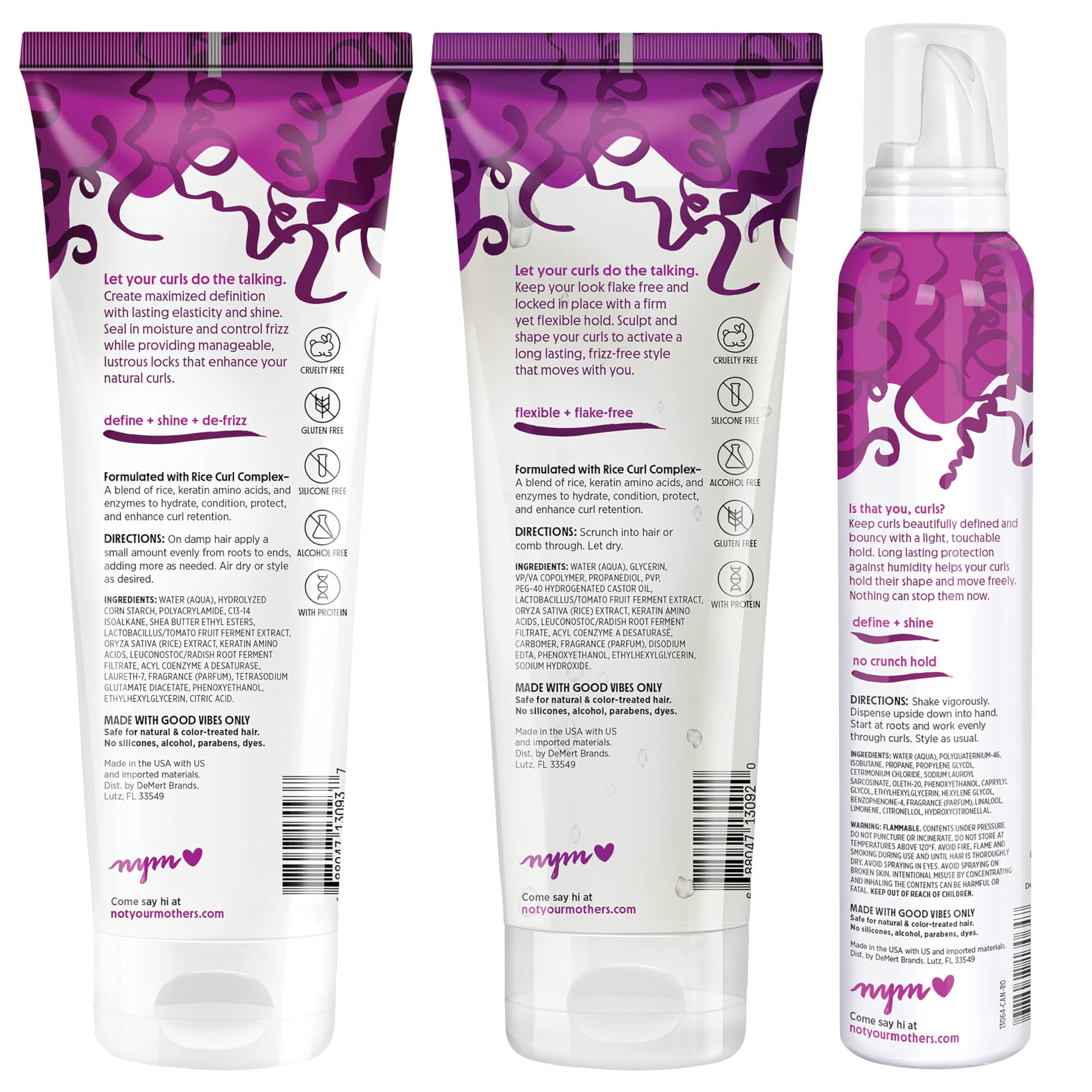 Not Your Mother's Rice Curl Complex illustration highlights nourishing ingredients.
