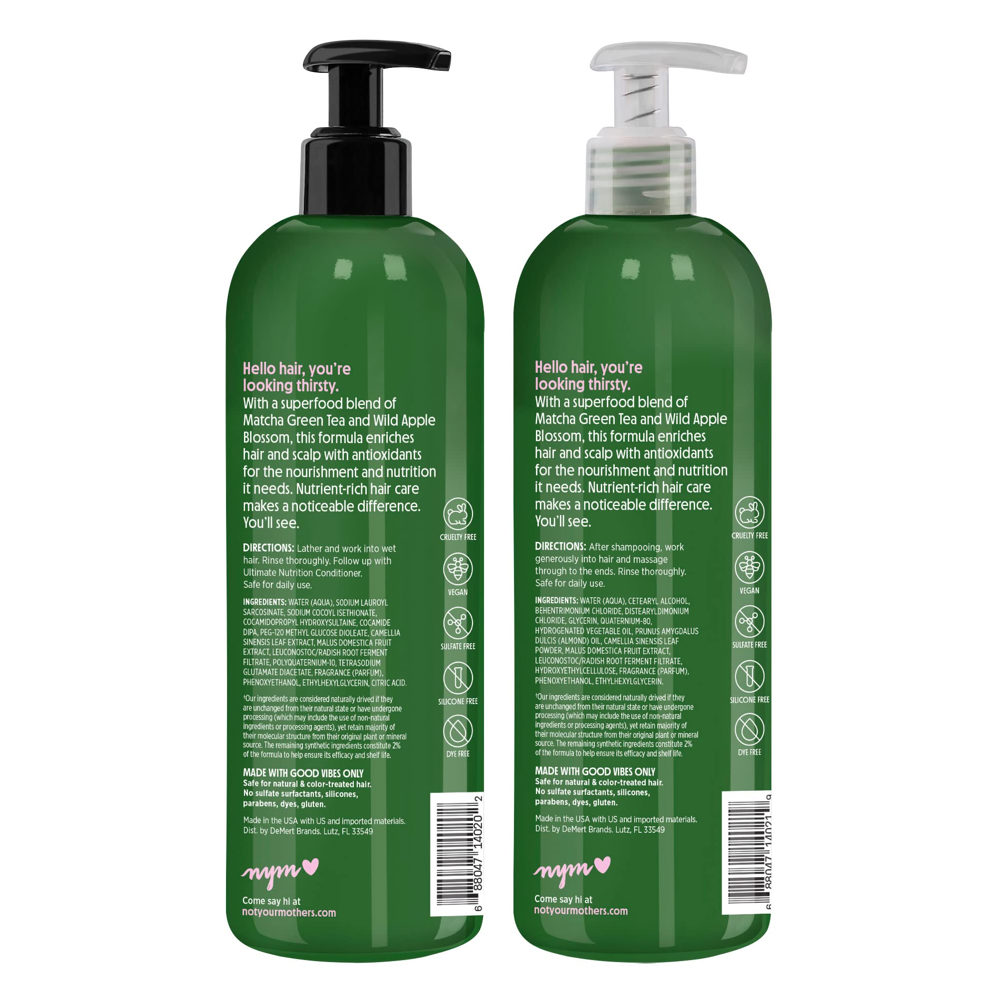 Not Your Mother's size comparison in hand showing 15.2 fl oz scale and travel friendliness