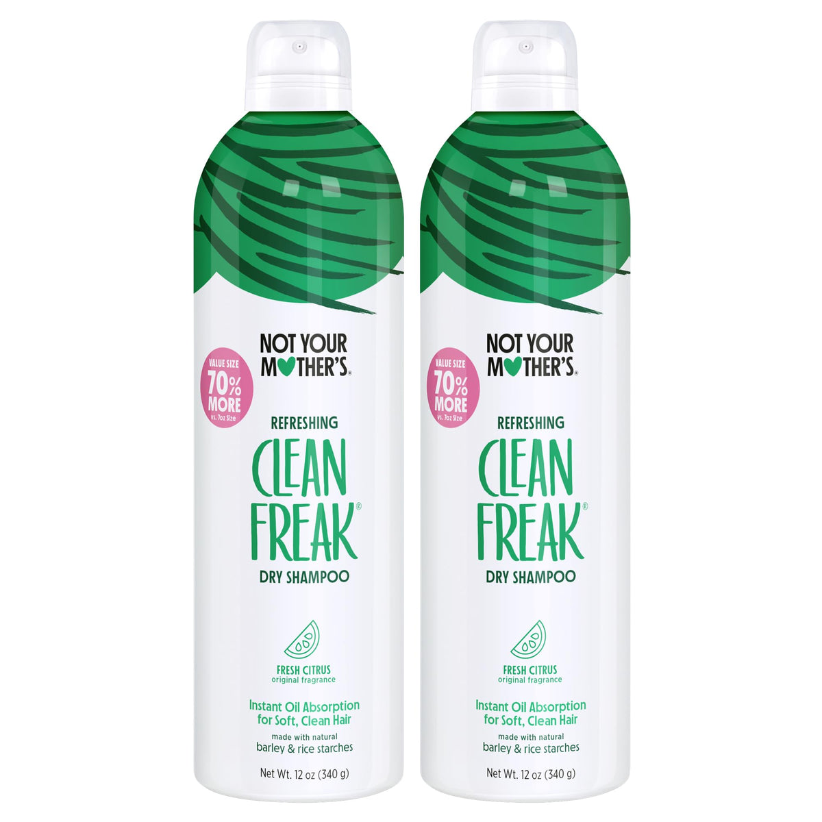 Not Your Mother's Value Pack refreshing dry shampoo bottle demonstrates instant oil absorption for quick refresh.
