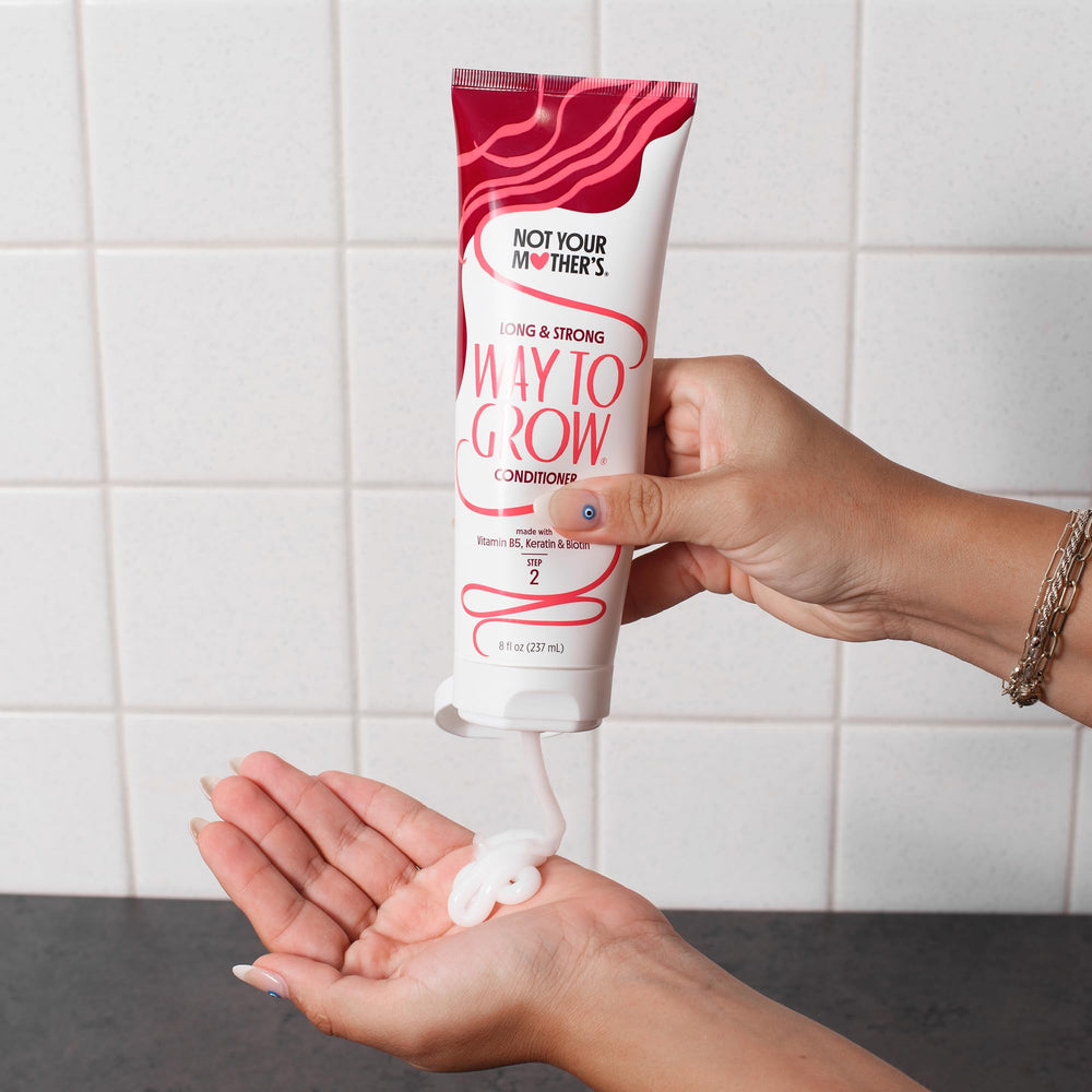 Not Your Mother's Way to Grow conditioner application demonstrates scalp massage for hydration and care