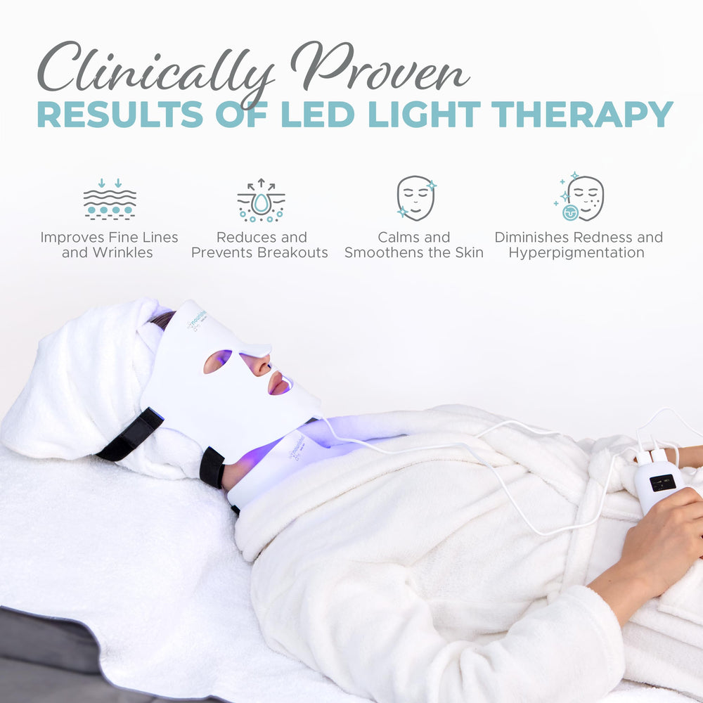 Nourished Bodynskin LED mask being used, illustrating hands-free convenience in skincare.