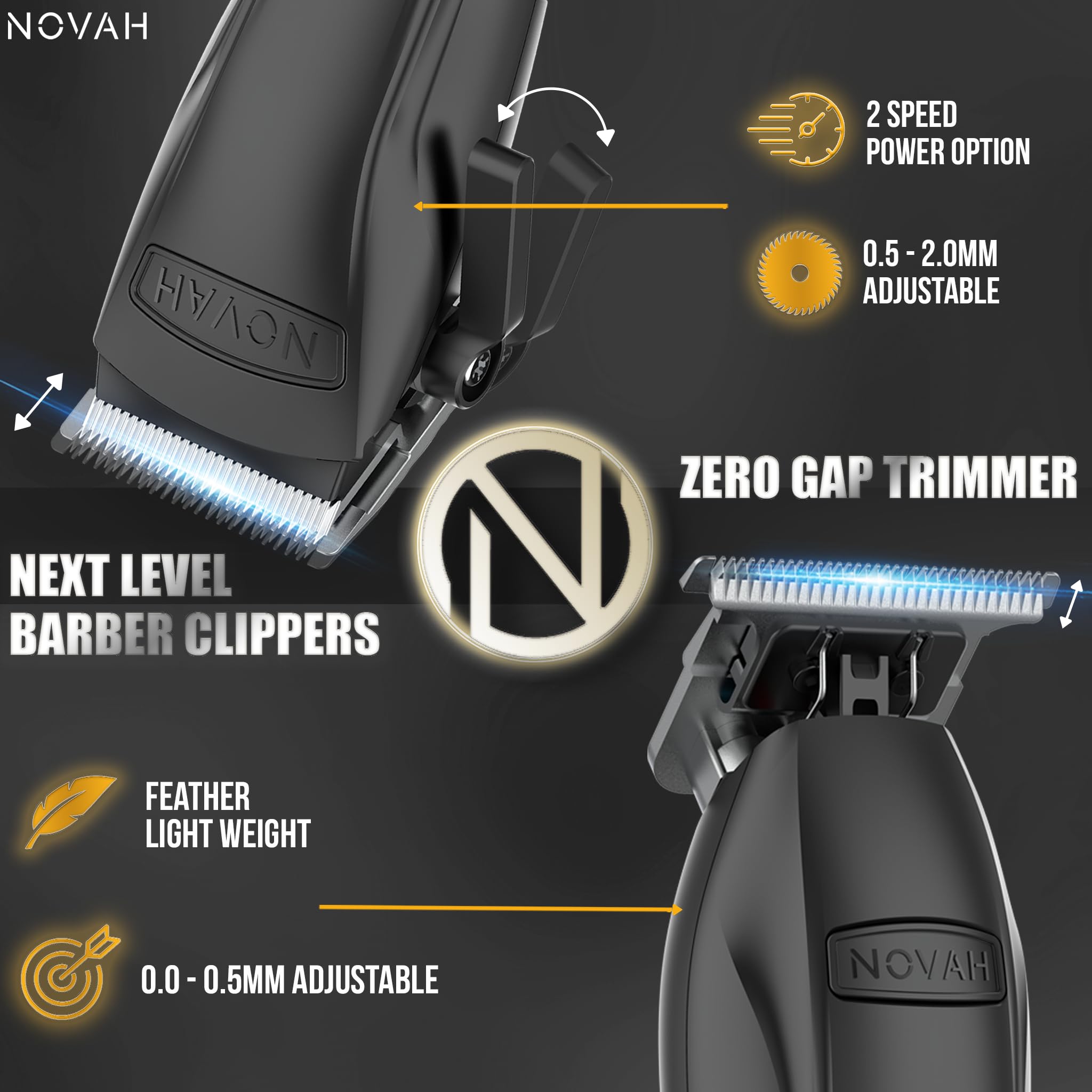 Novah Grooming cordless barber clippers with LED display guiding speed and power.