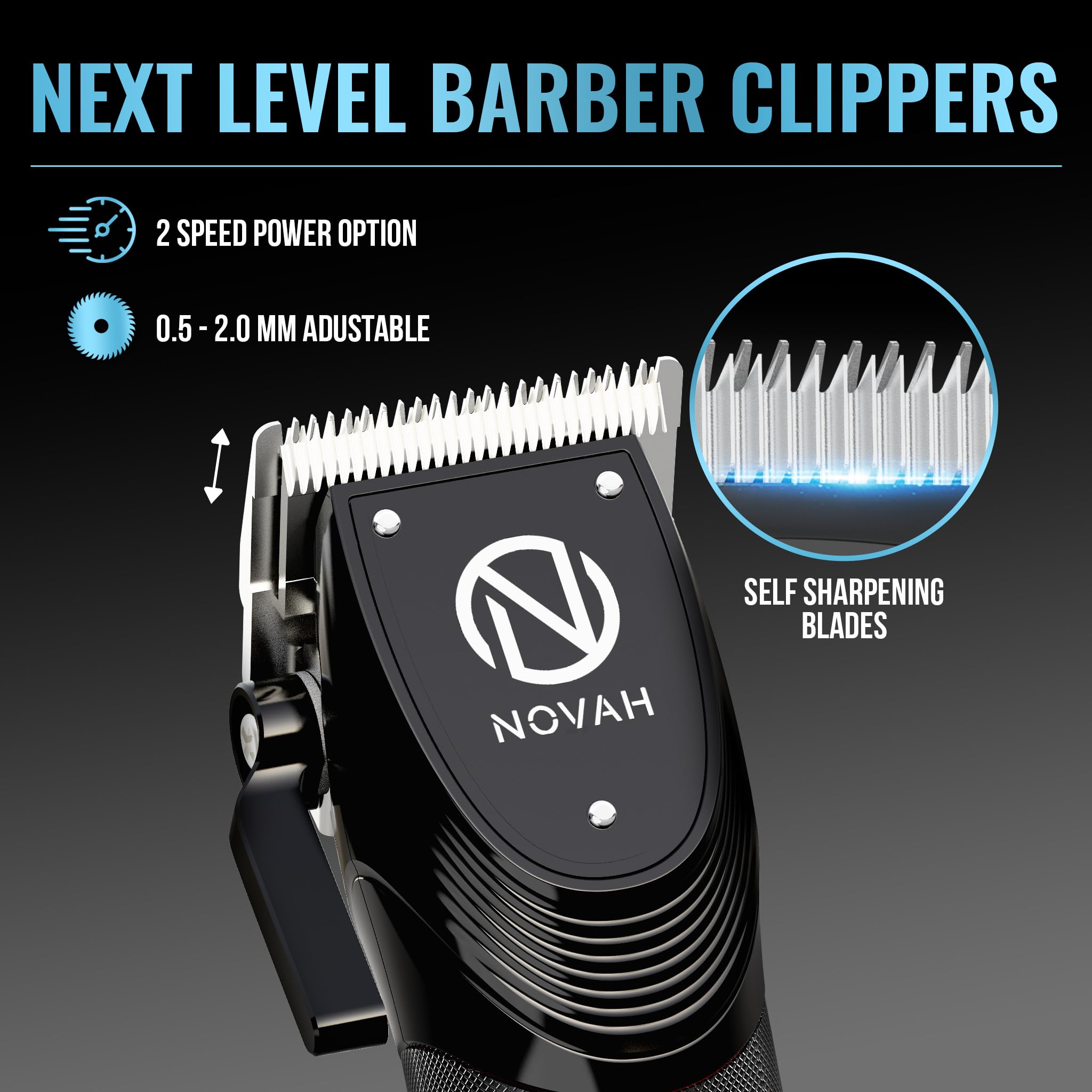 NOVAH Grooming cordless clipper in hand showing ergonomic design for comfort.