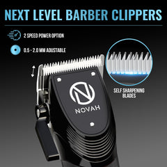 NOVAH Grooming cordless clipper in hand showing ergonomic design for comfort.