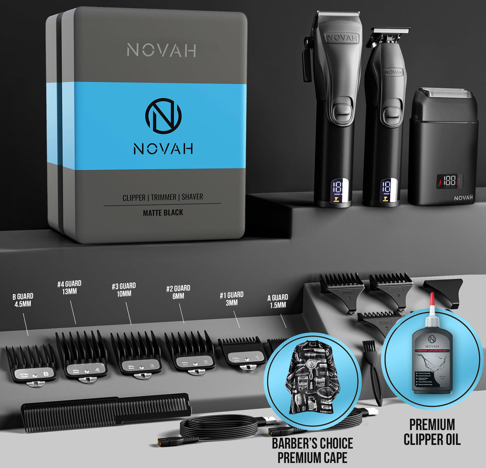 Novah Grooming cross-etch handle ergonomic grip for comfortable use.