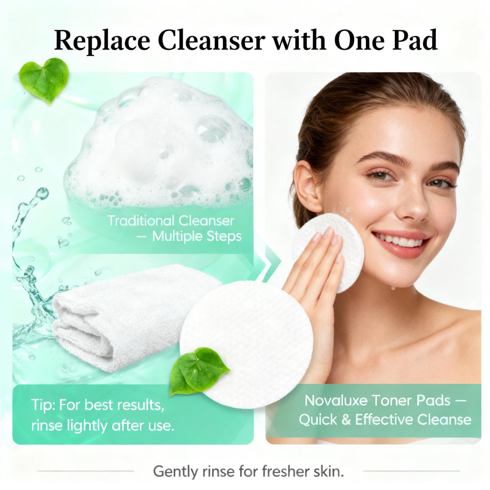 After use, Novaluxe toner pads leave a subtle glow and balanced skin appearance