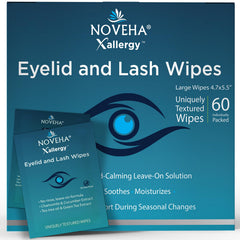 NOVEHA eyelid wipes pack close-up for convenient allergy relief on the go