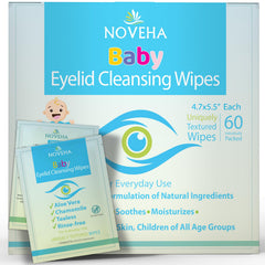 NOVEHA Baby Eye Wipes bottle for gentle eyelid cleansing on delicate eyes