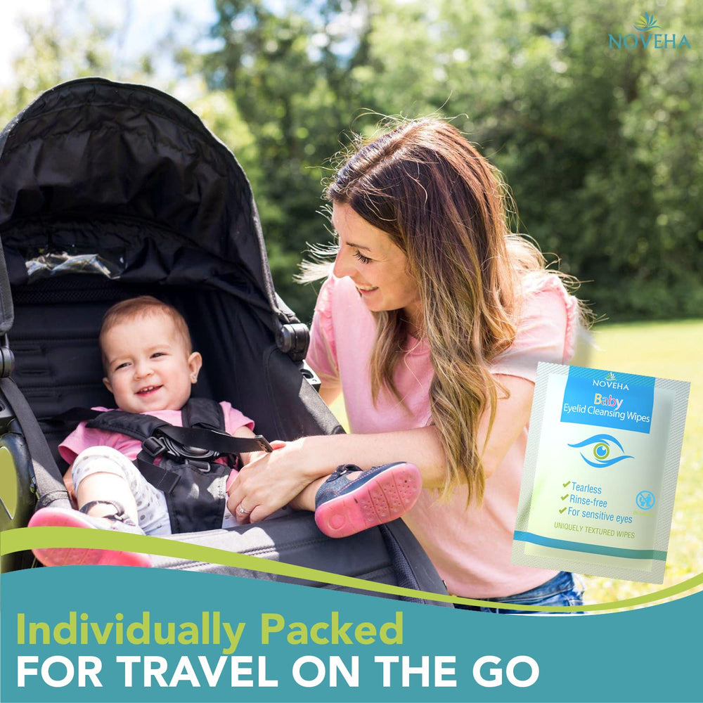 NOVEHA Baby Eye Wipes are safe for sensitive skin and daily use